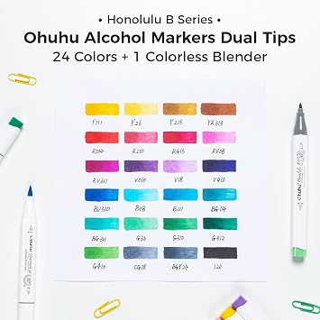 Ohuhu Alcohol Markers 24 Brush & Fine Dual Tips