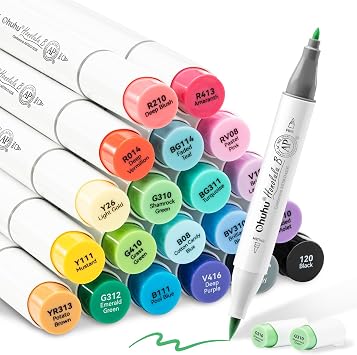 Ohuhu Alcohol Markers 24 Brush & Fine Dual Tips