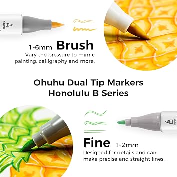 Ohuhu Alcohol Markers 24 Brush & Fine Dual Tips