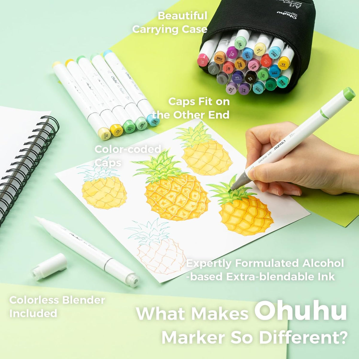 Ohuhu Alcohol Markers 24 Brush & Fine Dual Tips